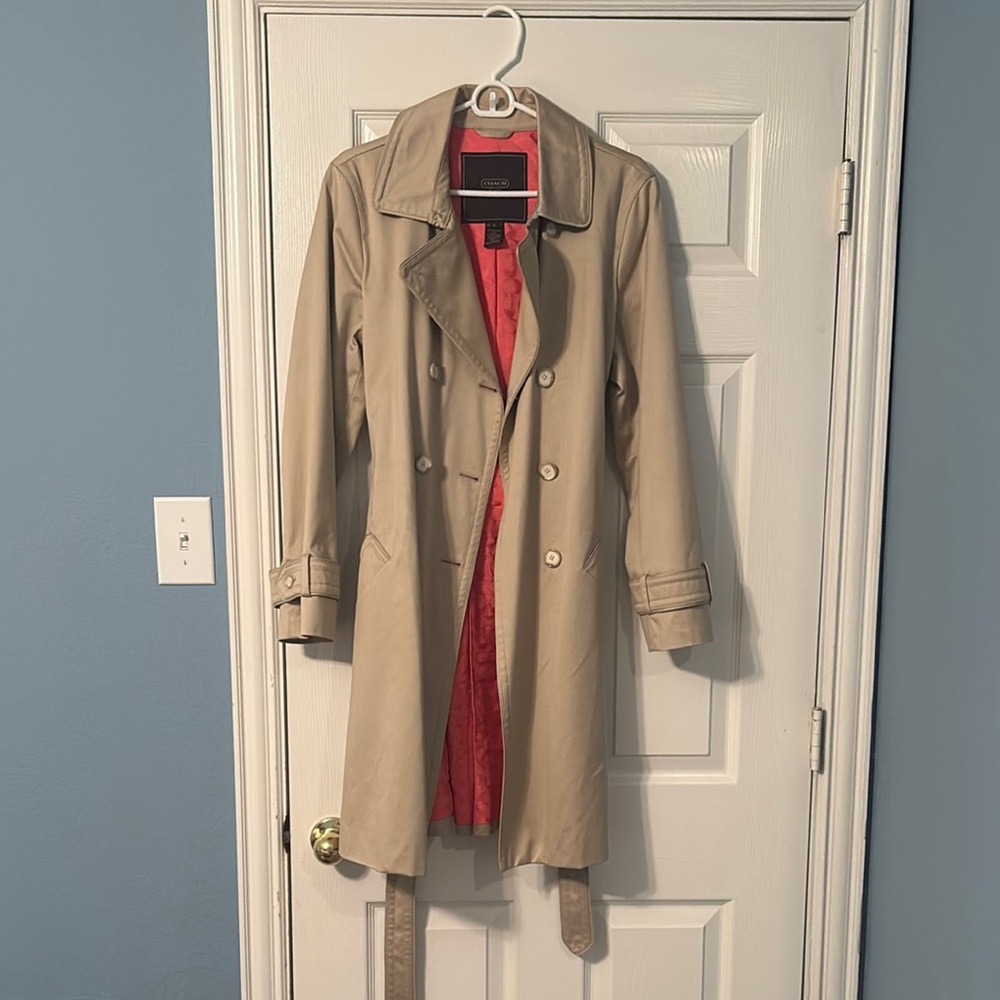 Coach Beige Trench Coat with Red Lining